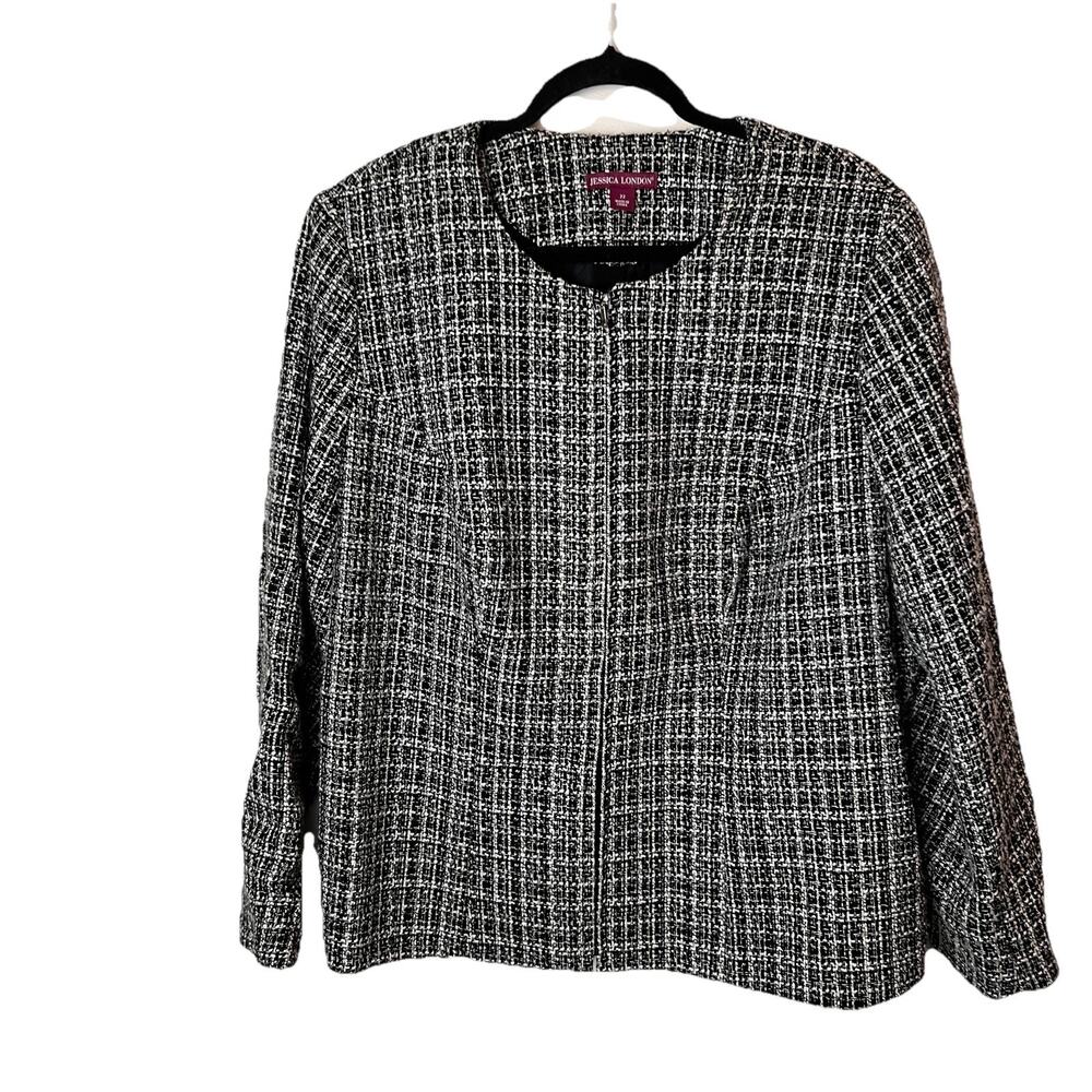 Jessica London Plus Size Jacket Black & White Tweed Zip up Career 22